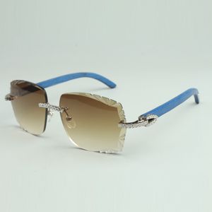 Óculos de sol de diamantes médios 3524014 com pernas de madeira azul natural e lentes cortadas de 58 mm