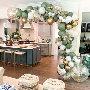 119pcs Vintage Green White Gold Latex Balloon Garland Arch Kit для детей Джунгли вечеринка по случаю дня рождения детский душ свадебные украшения 220523