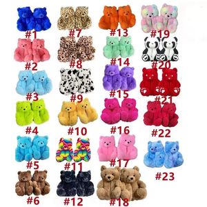 UPS Damen-Plüsch-Teddybär-Hausschuhe, braun, für den Innenbereich, weich, rutschfest, Kunstfell, niedlich, flauschig, rosa, warmer Winterschuh