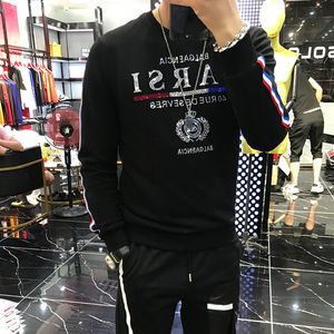 2022 Yeni Moda Marka Erkekler Hoodies İnce Sonbahar Kış Popüler Sweater Heavy Craft Desen Sıcak Pırlanta Sequins Tasarım Kazak Black White M-4XL