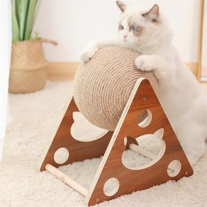 Sisal gato brinquedo scratch gato de madeira maciço arranhando bola natural durável placa de sisal scratcher para gato moagem de corda de sisal escalada 220423