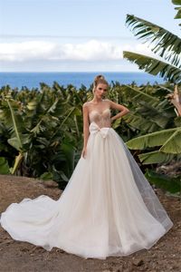 Abiti da sposa sexy a-line profondo scollo a V senza maniche senza spalline in chiffon pizzo vita alta papillon lunghezza del pavimento abito da sposa boho abiti da sposa bohémien