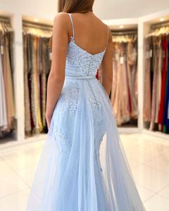 Müşteriler genellikle balo elbisesi satın aldı marmaid spagetti gece elbise çıkarılabilir tren taban uzunluğu tül dantel ile özel gün elbiseleri uygun fiyat