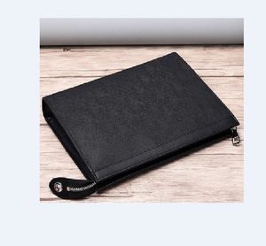BLACK FLOWER Damier bags Genuine Leather POCHETTE 27cm Mens Toiletry Clutch Bag handbag zipper pocket mobile phone card holder