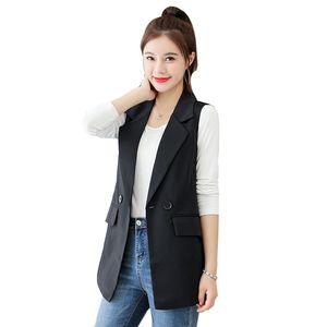 Plus Size Buttons Black Vest Women Elegant Sleeveless Jacket Female Spring Coat Turndown Collar Slim Waistcoat Summer 201031