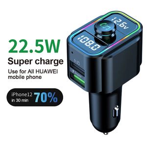 22.5W Super Fast Charge FM Transmitter Bluetooth Car Audio Handsfree Mp3 Player Dual USB Car Adapter