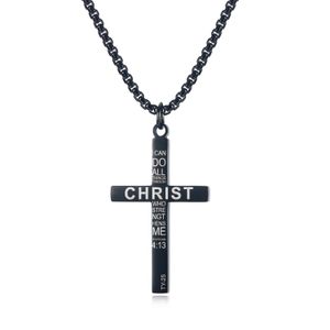 Philippines 4:13 Cross Pendant Christ Bible Verse Charm Stainless Steel Necklace For Mens Rolo Chain 3MM 24'' Black