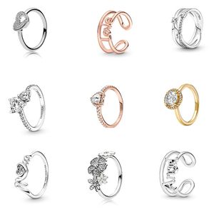 Yeni S925 STERLING Gümüş Lüks Yüzük, Ladies için Elmaslı Orijinal Pandora Moda Düğün Partisi Takı Glamour Ladies Çift Hediye Kutu ile