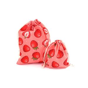 Torebki biżuterii torebki różowy truskawkowy drukowany prezent na cukierki bawełniane worka do przechowywania tkanina