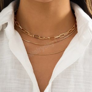 Skiktad kedjechokerhalsband för kvinnor Trendiga guld/silverfärgkedja halsband som ligger på halsen 2022 Fashion Jewelry Collar