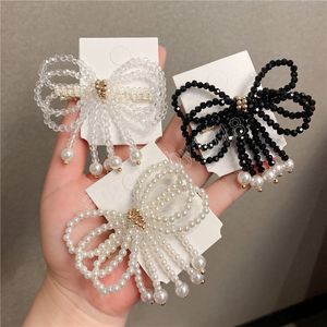 Koreanische Mode schwarz/weiß Perle Haarspangen Vintage Quaste Kristall Haarspange Frauen Haarschmuck