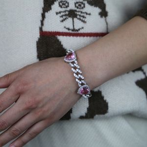 Bracciale a catena cubana con ciondolo a forma di cuore rosa bianco Cz Bracciale a catena cubana Hip Hop Nuovi stili Gioielli da donna con braccialetti da uomo con argento placcato per gioielli punk all'ingrosso