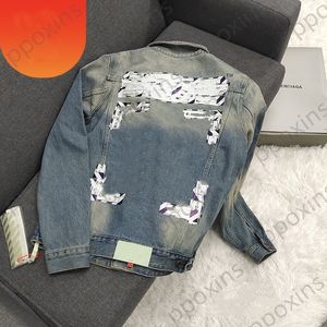 Offs Men's Coat Jackets for Women Winter Jacket Correct White Airport Cordon Pressure Tape Arrow Printed Denim Tide Sign