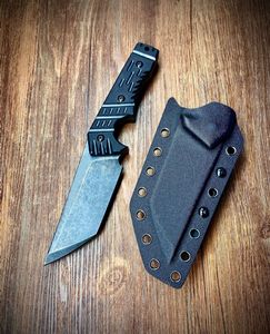 R7273 Survival Prosty nóż A2 Stone Wash Tanto Point Blade Full Tang Black G10 Uchwyt na zewnątrz noże kempingowe z Kydex