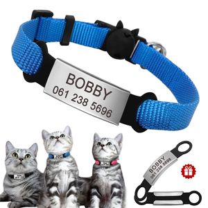 Kişiselleştirilmiş kimlik etiketleri ile özelleştirilmiş kedi yakalı naylon kediler küçük köpekler için ayarlanabilir yaka kolye evcil hayvan aksesuarları 220622