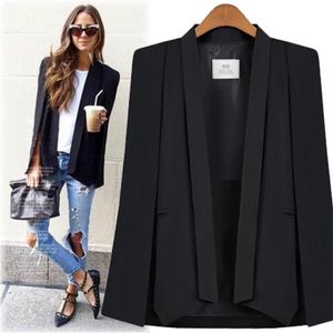 New Fashion Nero Bianco Manica lunga Mantella Cappotto Donna Risvolto Split Mantello Giacca Abiti Donna OL Ufficio Abbigliamento da lavoro Regalo T200319