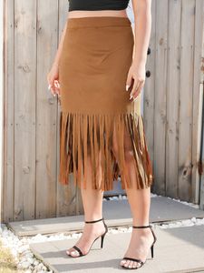 Plus Size High Waist Fringe Asymmetrical Hem Skirt Elegant Casual Fashion Slim Hips KneeLength Skirts 220527