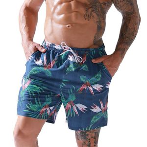 Men's Shorts Board Long Men Casual Drawstring Beach Loose Pocket Fashion Print Flower Pants Men's Blue TrunksMen's