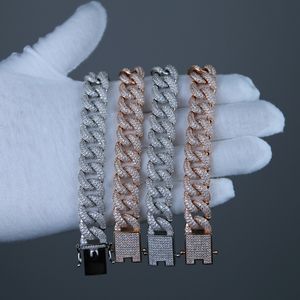 15mm Bling Cz Cz Link Chain Braceletes para Homens Gelado Full Cubic Zirconia Pavimentada Jóias de Luxo