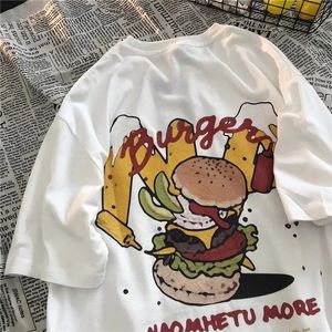 Kreatywny tshirt męski Hamburger luźna okrągła szyja T-shirt z krótkim rękawem w stylu koreańskim męskim topami Summer Mash