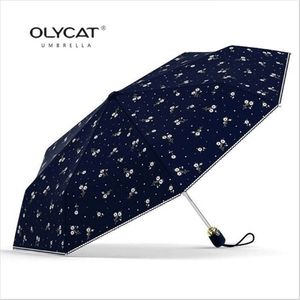 Ombrello da viaggio da donna OLYCAT completamente automatico triplo pieghevole stampato con motivi floreali alla moda Protezione dal vento e dai raggi UV 210320