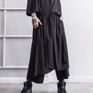 Herrbyxor slouchy culottes False Två oregelbundna bredbenshorts mörka yamamoto-stil scendräktbyxor