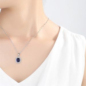 Anhänger Halsketten Großhandel 10 klassische blaue Zirkon Halskette glänzende Kristall Spitze Mode einfach und großzügig Damen Schmuck GeschenkeAnhänger