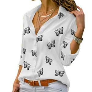 Camicette da donna alla moda Camicetta a maniche lunghe con colletto rovesciato Camicia T-shirt casual Camicia da lavoro elegante 220407