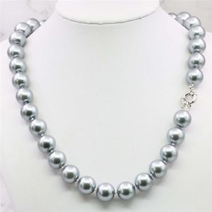 Ketten Mode-Stil 12 mm elegante Silber graue Muschel-Perlen-Halskette Perlen Schmuck Naturstein 18 '' BV235 Großhandel PriceChains Cha