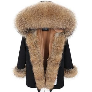 Jaqueta de casaco Parka Winter Winter Long Casat Raccoon Collar Warm and Gross Real Natural Fur 201126