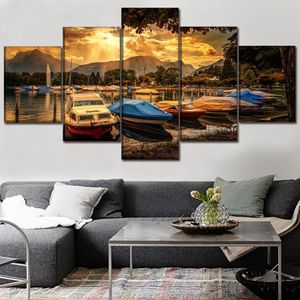 Modern home decoration painting D wall art canvas paintings sunset sea view boat picture Combination Unframed framed living room dining room hanging painting
