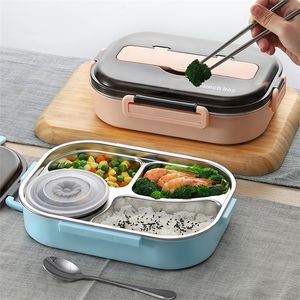 Lunch Box 304 Rostfritt stål Japansk stilfack Bento Box Kitchen Leakproof Food Container 1500 ml 201015