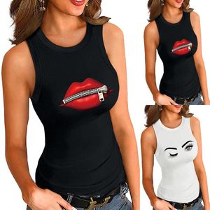 Women's Tanks & Camis Ladies' Fashion Summer Vest Tops Women's Lips Printed Camisole Ribbed Skinny Bandage Tees Y2K Women Tank Top S