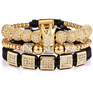 Kaiserkrone König Herrenarmband Pave CZ, Goldarmbänder für Männer Luxus Charm Fashion Manschettenarmreif Krone Geburtstagsschmuck