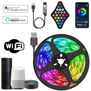 Полосы светодиодные стриптиз -лампы Wi -Fi Контроллер гибкий RGB подсветка телевизор ТВ в комнате украшения стены неоновая лента с Alexalled Plipsled