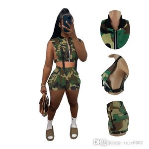 2022 Designer Womens Tracksuits Fashion Sexy Camouflage Printed Sleeveless Vest Shorts Two Piece Set With Pocket