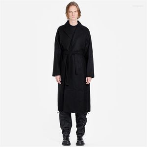 Męskie mieszanki wełniane wełniane płaszcz średnie i długie luźne czarne proste