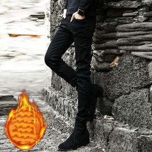 Kış Kalınlaşmak Polar Denim Kot erkek Kore Siyah 2021 Moda Ayaklar Pantolon Genç Sıska Gençler Uzun Kalem Pantolon