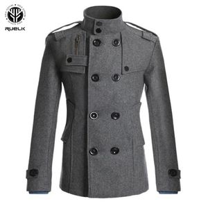 Ruelk 남자 가을과 겨울 재킷 미드 길이의 바람개비기 클래식 단색 인쇄 두꺼운 이중 가슴 남자 옷 201222