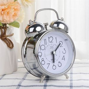 Retro Desktop Mechanical Alarm Clock Night Light Dual Bell Bedside Silent Metal Digital Bedroom Home Decoration 220426