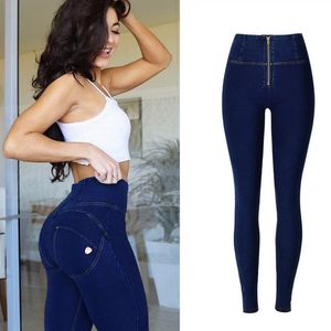 Women Motocycle High Waist Elastic Jeans Skinny Fit Leg Pencil Stretch Trousers