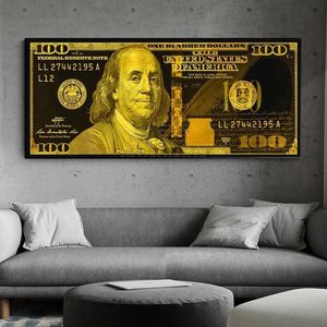 Golden Dollar Franklin Money Art 100 Dollar Canvas Painting Poster e Stampe Canvas Painting Art for Living Room Wall Decor