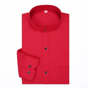 Camisas de vestido masculinas Colher de colarinho de mandarim Designer de mangas compridas em estilo chinês Business White Red Tops Camisas Hombremen's