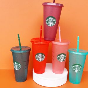 Starbucks temperature sensitive color mug with straw fashion summer new transparent plastic creative water cup