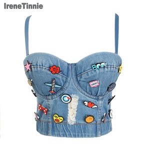 Irene tinnie sexy bonito buraco decoração dos desenhos animados push up bustier feminino bralette recortado colete superior plus size 220331