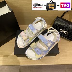 Designer pappa sandaler kvinnor grandad sandal cnel 22SS strand tofflor magiska bandband quiltade platta kvinnor glider inomhus utomhus bild 033 skor