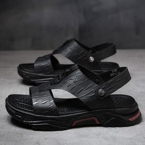 Män sandaler avslappnad äkta sommarläder skor manliga klassiker lägenheter strand sandal storlek 38-48 tofflor andas för mensandaler 49201 sandaler 87089