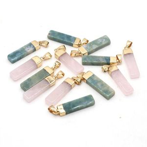 Pendant Necklaces Natural Stone Gem Rectangle Amazonite Rose Quartz Handmade Crafts Necklace Bracelet Earring Accessories For Woman 8x34mm