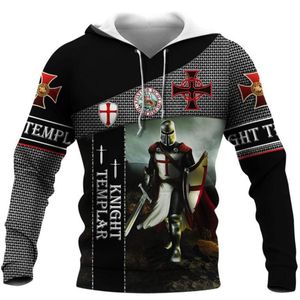 Felpa con cappucci da uomo Felpati di mitologia norrena Knights Templar 3D Graphics Stampato a maniche lunghe Felpa con cappuccio con cappuccio streetwear Caspetta con cerniera