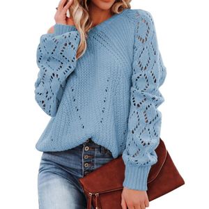 Women's Sweaters Women Sweater Knitwear O-Neck Hollow Long Sleeve Ribbed Cuffs Top Knitted Crochet OL Outfits Tops PulloversWomen's